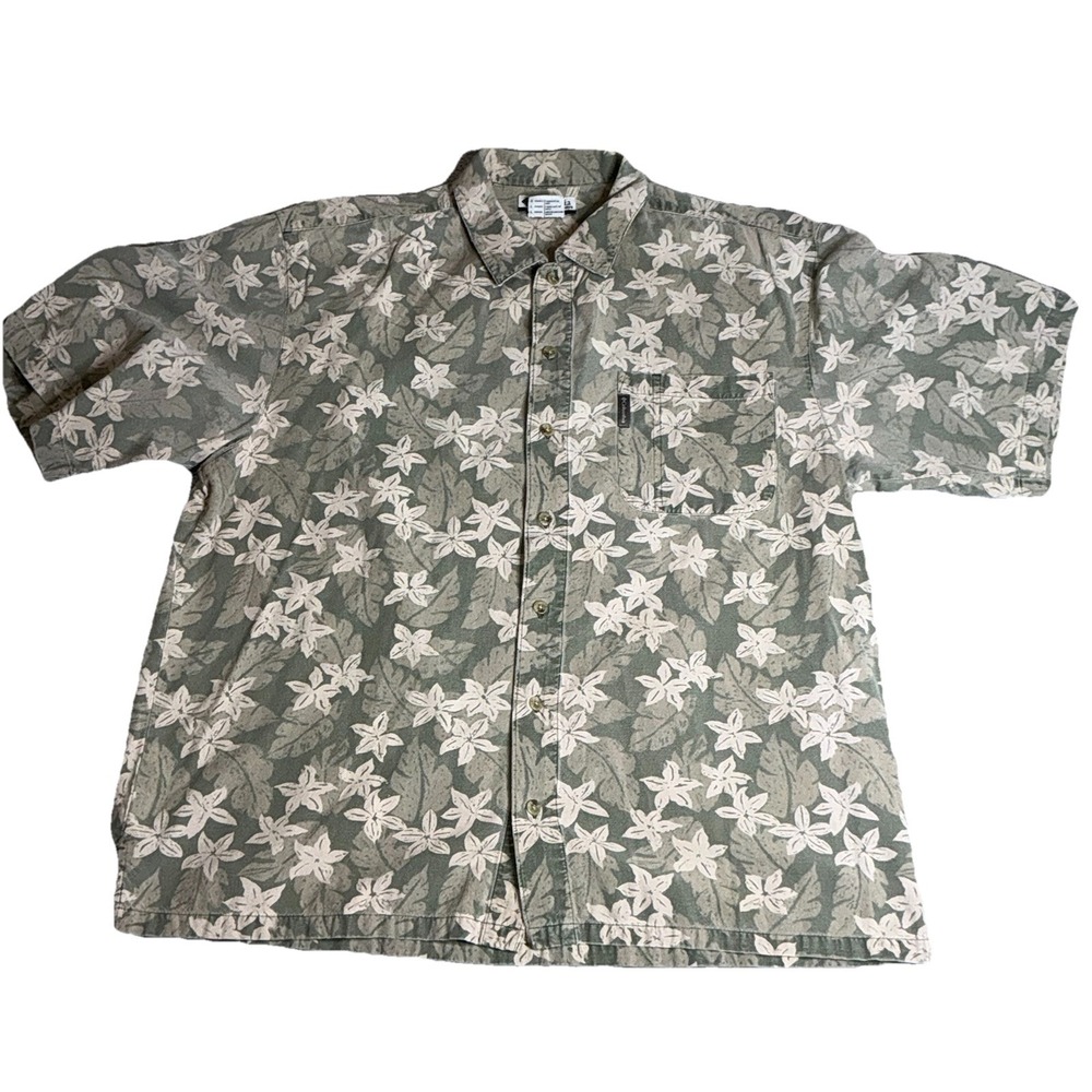 Vintage Columbia Floral Print Shirt Men's Size L Green Casual Camp Button Up